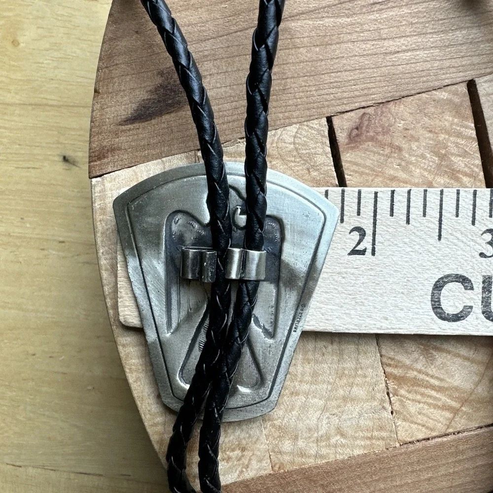 Woolaroc Thunderbird‎ Native American Bolo Tie 35 Inch Leather 925 Sterling